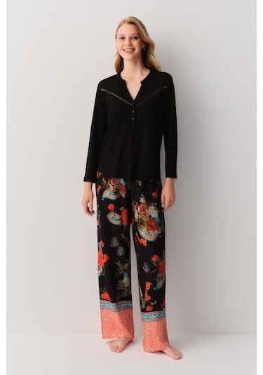 Suwen Liora Pijama Takımı Sh26120660911 Siyah Desenli