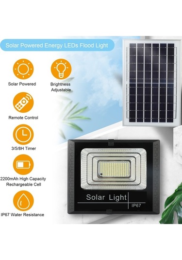 Pazly 30w 100 Led Güneş Enerjili Bahçe Lambası, 3 Modlu Zamanlayıcı, Parlaklık Ayarı, Ip67 Su Geçirmez, Dış Mekan Işıklama