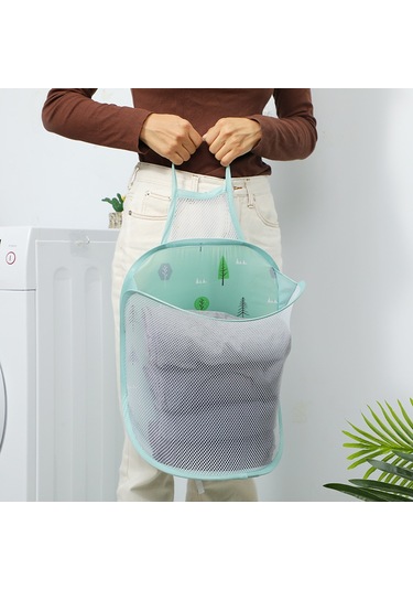 Mufunye Duvar Montajlı Katlanabilir Kumaş Çamaşır Sepeti - Gri Ağ Desenli Banyo Organizer 30x40x18 Cm - Ev İçin Konforlu Depolama Aracı Gri