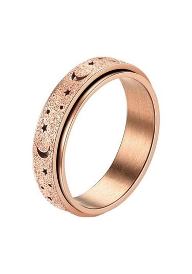 Rose Gold Kadın Erkek Yüzük Ay Yıldız Fidget Spinner Yüzük Anti Stres Paslanmaz Çelik Çiftler Dönen Yüzük Takı Hediye Us 6 Rose Gold