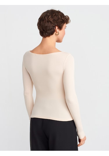 Dilvin 31332 Kayık Yaka Uzun Kollu Top-taş Taş