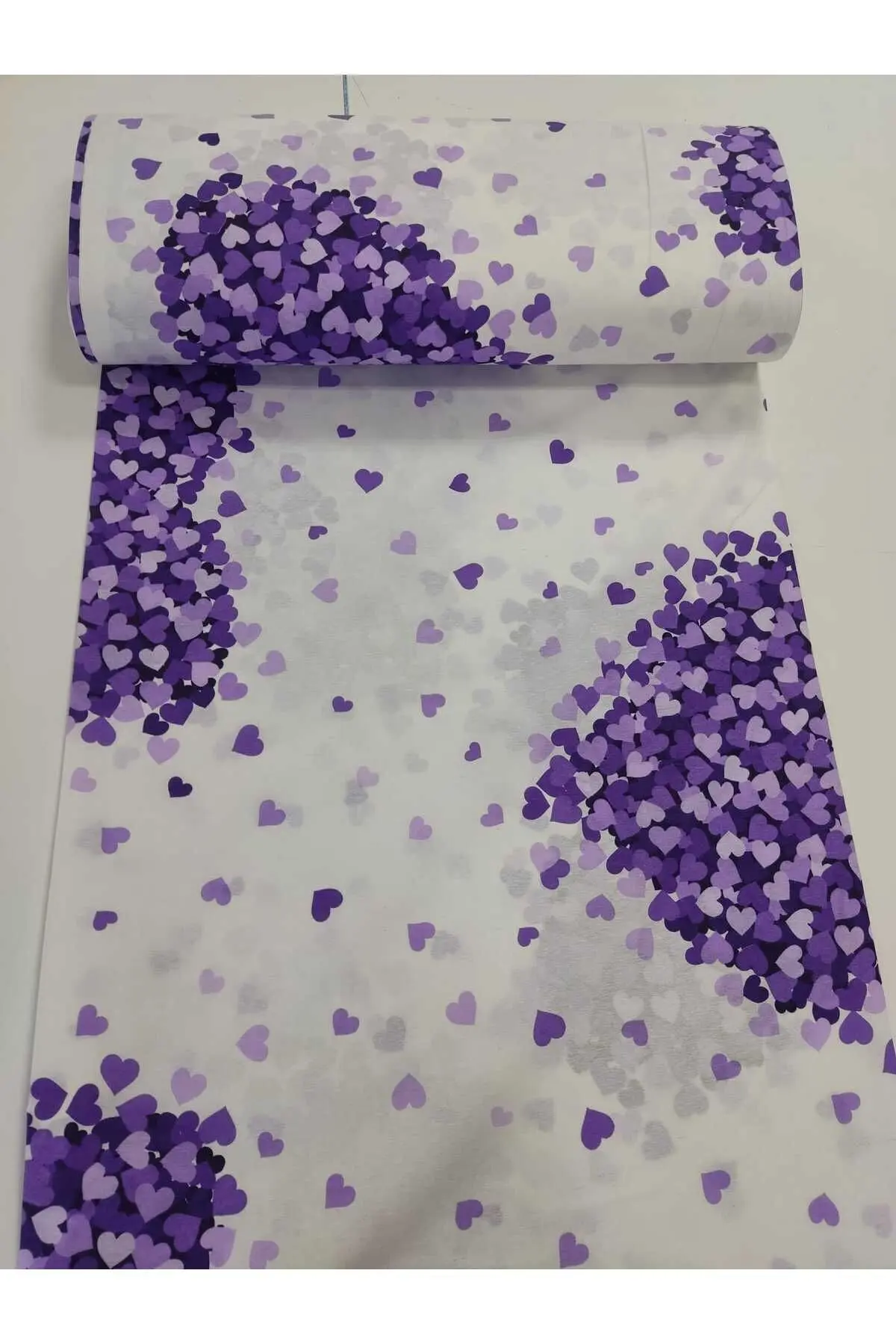 Ranforce Metrelik, Nevresimlik Kumaş - 100x240 Mor Kalpli