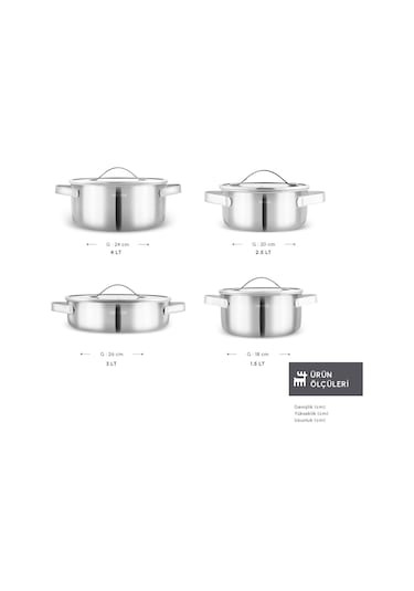 Karaca Power Steel 316+ 3ply Discovery İndüksiyon Tabanlı 8 Parça Çelik Tencere Seti Gümüş