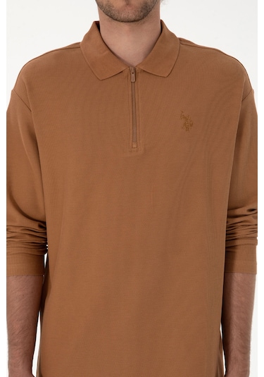 U.S. Polo Assn. Erkek Comfort Fit Yarım Fermuarlı Camel Sweatshirt 50313754-VR233