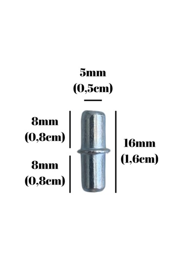 Metal Çift Taraflı 5mm Geçme Raf Pimi Dolap Raf Altı Pimi 5mm Metal 12 Adet Krom