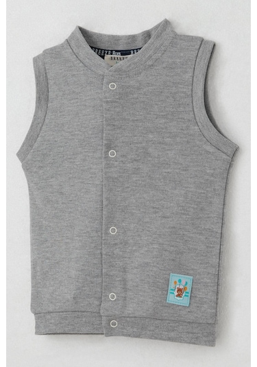 Breeze Erkek Bebek Yelek Çıtçıtlı Sevimli Balonlu Ayıcık Armalı 4 Ay-1 Yaş, Gri Melanj Gri Melanj