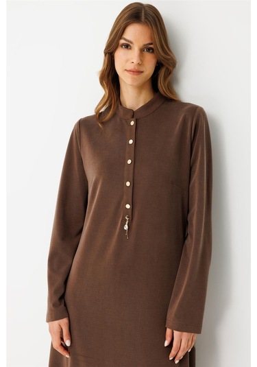 Oysh Kumaş Elbise Kahve Kahve