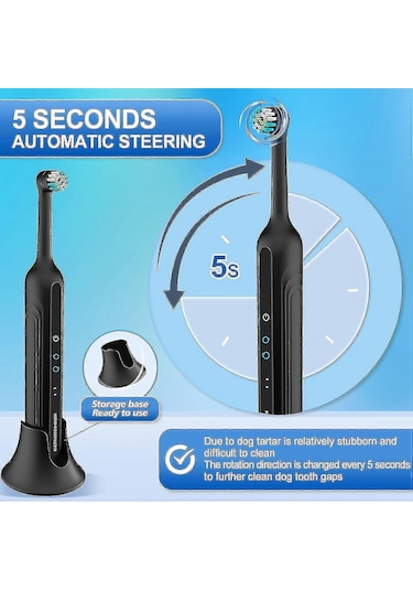 Köpek Diş Fırçalama Seti,köpekler İçin Sonic Elektrikli Diş Fırçası,plak Ve Tartar Temizleyici,3 Fırça Başlığı Siyah G