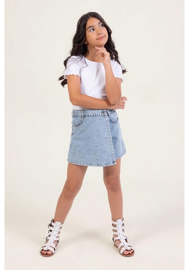 Kız Çocuk Mavi Kot Şort Etek -0708 Mavi