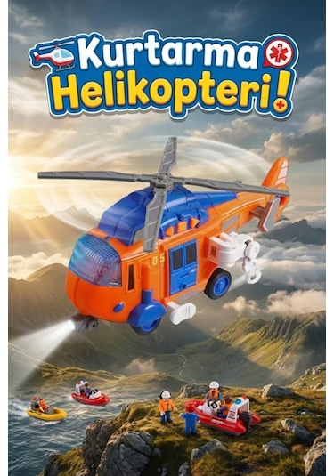 Sesli Ve Işıklı Kurtarma Helikopteri Turuncu - Pervaneli Eğitici Oyuncak Helikopter 21 Cm