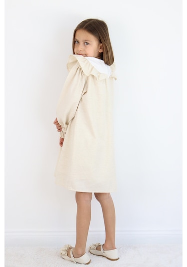Miababy Nakış Detaylı Keten Elbise 1-8 Yaş Krem