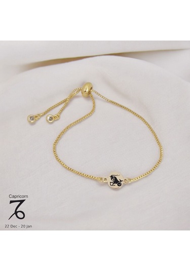 Archin Oğlak Burçları İçin Zincirli 14 Ayar Altın Plakalı Yuvarlak Motifli Hediye Bileklik-417burç Oğlak