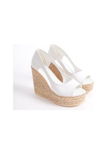 Asmi Shoes Kadın Belon 11 Cm Platformlu Dolgu Topuklu Ayakkabı Beyaz Beyaz