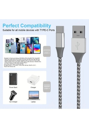 Willowhaven 5 Adet Karışık Usb Type C Kablosu 6 6ft Hızlı Şarj 3a