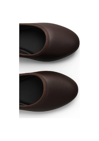 Günlük Bej Kadın Babet Oval Burun Tokalı Sade Kemer Kısa Topuklu Ev İş Ofis Hafif Ayakkabı 210 Acı Kahve