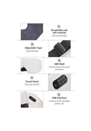 Leezsing Termal Titreşimli Elektrikli Göz Masaj Cihazı, Dahili Pil, Ayarlanabilir Elastik Bant, 4 Seviyeli Sıcaklık, Bt Müzik Bağlantısı, Beyaz