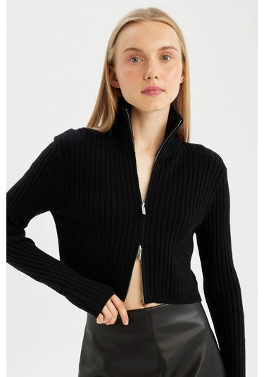 Defacto Coool Yarım Balıkçı Yaka Fermuarlı Triko Hırka B2558AX24AUBK56 Siyah