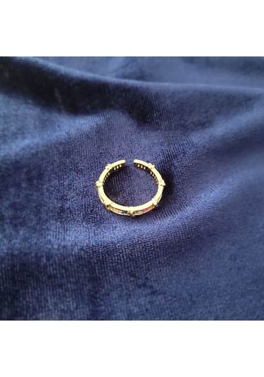 Renkli Taşlı Sıralı Düğüm Kadın Yüzük Gold
