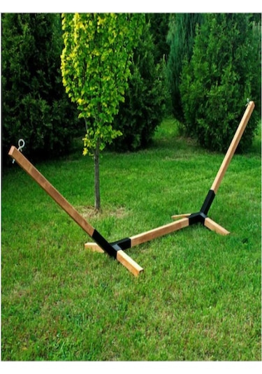 UMUTPARK METAL AYAKLI AHŞAP BAHÇE HAMAK. Kahverengi