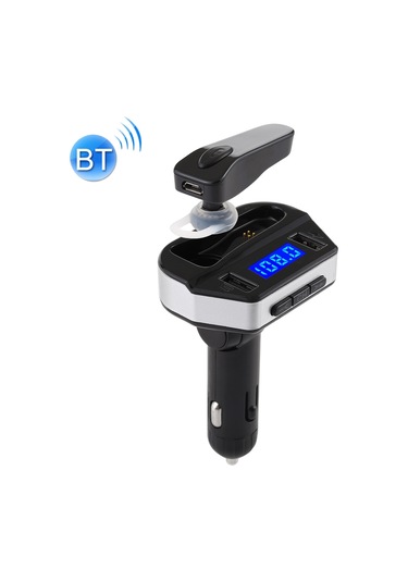 V6 2'si 1 Arada Çift Usb Bağlantı Noktaları Araç Şarj Cihazı Ve V4.2 Bluetooth Kulaklık Kulaklık, Ahizesiz Arama Desteği Siyah