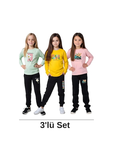 3'lü Better-focus-chill Baskılı Kız Çocuk Eşofman Takımı Çok Renkli