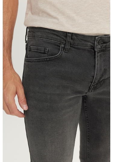 Erkek Antrasıt Pamuklu Slim Fit 5 Cep Esnek Jean Denim Kot Pantolon Antrasit