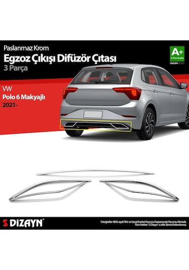 S-dizayn Vw Polo 6 Hb Makyajlı Krom Egzoz Çıkışı Difüzör 3 Prç. 2021 Üzeri