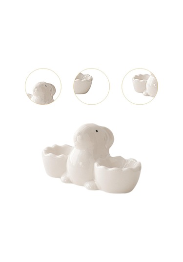 Suntek Seramik Yumurta Kupası Masa Tepsisi Ev Dekoru Beyaz