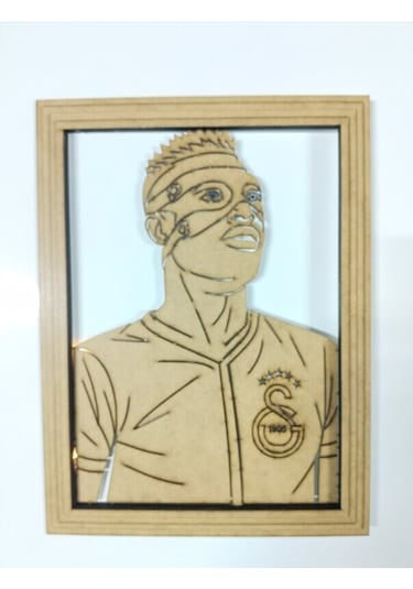 Led Işıklı Osimhen Tasarımlı Ahşap Dekoratif Duvar Çerçevesi Galatasaray Temalı Özel Tasarım