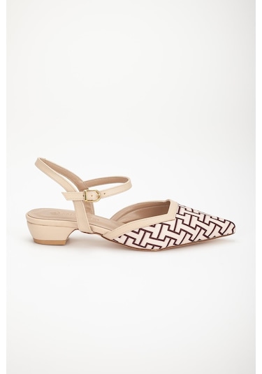 Baskılı Cilt Arka Açık Bej Kadın Kısa Topuklu Ayakkbı-2697-bej Bej