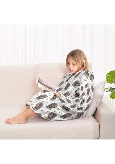 Eagle Desenli Çocuk Giyilebilir Battaniye Hoodie, 6-13 Yaş İçin Kalın Flanel Kapüşonlu-a14 Eagle Perched Feather