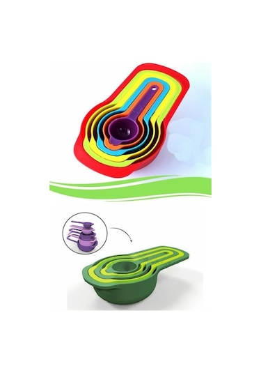 Buffer Pratik Ölçü Kaşığı Kabı 5li Şeker Baharat Sıvı Ölçer Aparat Çok Renkli