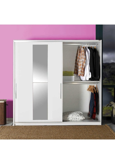 Elit Plus Aynalı Sürgülü Gardırop - Beyaz