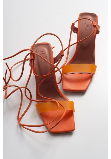 Tanya Turuncu Cilt Şeffaf Bantlı Bağcıklı Kadın Topuklu Sandalet Turuncu