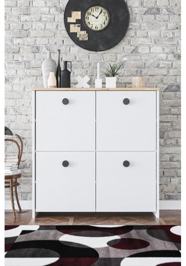 4 Kapaklı 4 Raflı Dekoratif Kiler, Mutfak, Banyo Dolabı