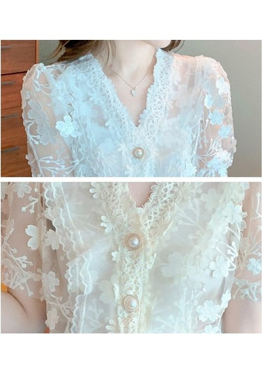 Zarif V Yaka Stereo Çiçek Dantel Şifon Gömlek Kadın 2023 Kısa Kollu Bluz Rahat Sweet 27434 Sayesinde İki Parçalı Tops Kayısı Zarif V Yaka Stereo Çiçek Dantel Şifon Gömlek Kadın 2023 Kısa Kollu Bluz Rahat Sweet 27434 Sayesinde İki Parçalı Tops Kayısı
