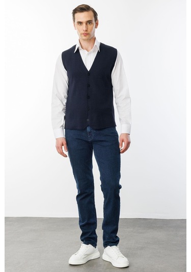Erkek İnce Triko Düz Yelek K.lacivert K.lacivert