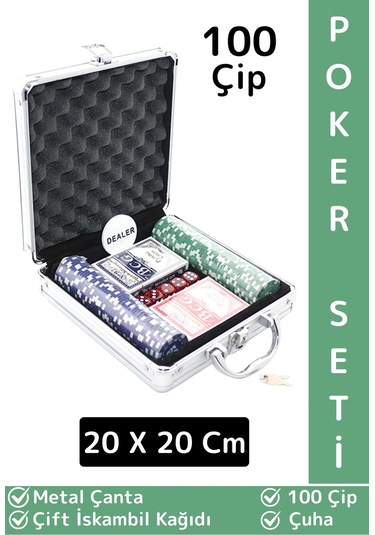 Luxery Texas Holdem Casino Blackjack 100 Çipli Çift İskambil Kağıdı Metal Çantalı Poker Oyun Seti