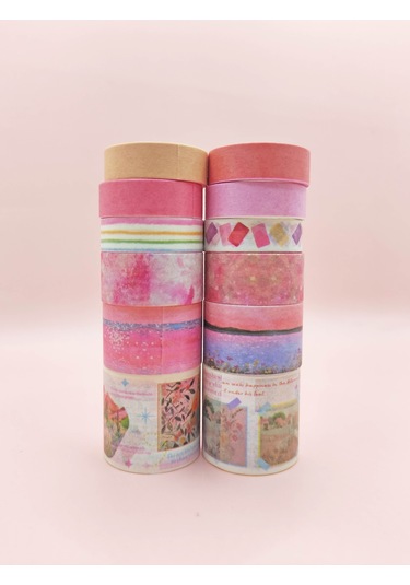 Art Vintage Washi Tape Bant Yapışkanlı Maskeleme Kağıdı Desenli Bant 12'li - Pembe Van Gogh Tabloları 1