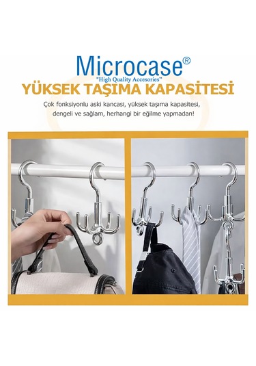 Microcase Çok Amaçlı Döner Başlıklı Metal Elbise Kravat Eşarp Askılığı 3 Adet Al5448 Gümüş