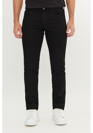 Erkek Sıyah Pamuklu Slim Fit Dar Kesim 5 Cep Esnek Jean Denim Kot Pantolon Siyah