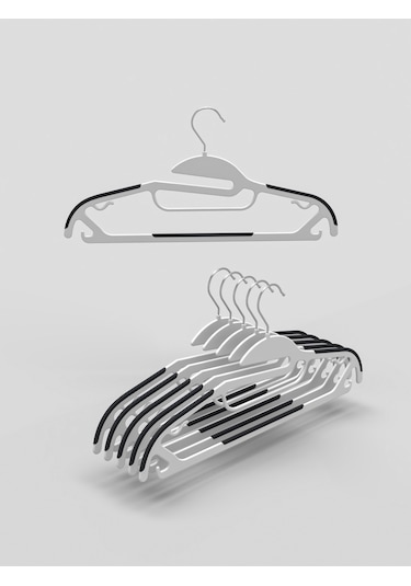 Long Way Yerden Tasarruf Sağlayan Kauçuk Şerit Kaymaz Plastik Askı 10 Adet Beyaz-Gri Beyaz - Gri