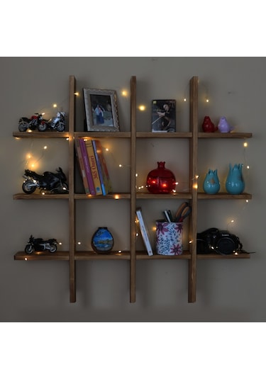 Woodencity Led Işıklı Dekoratif Ahşap Raf Kitaplık