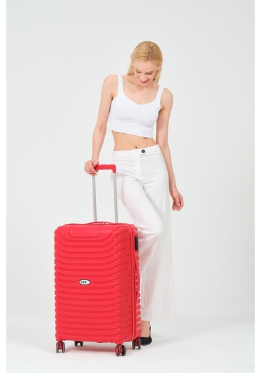 Keo-plus Kırmızı Orta Boy Silikon Kırılmaz Pp Valiz Siyah