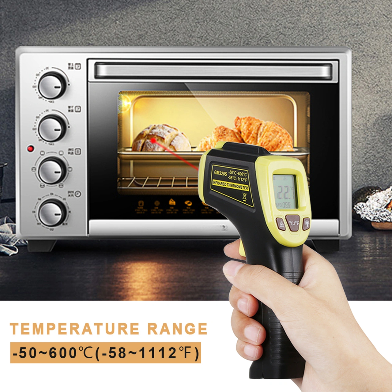 Neevoyu Endüstriyel Enstrüman: Gm320s Plasti K Işıkli Sıcaklık Ölçer -50 C/+600 C Sarı Renk