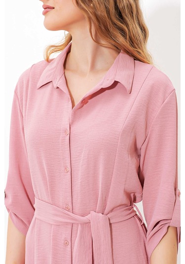 Gabria Ön Düğmeli Elbise Pudra