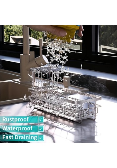 Dashanshop Siyah Paslanmaz Çelik Evye Düzenleyici Çıkarılabilir Fırçalık Ve Tahliye Tepsili Siyah