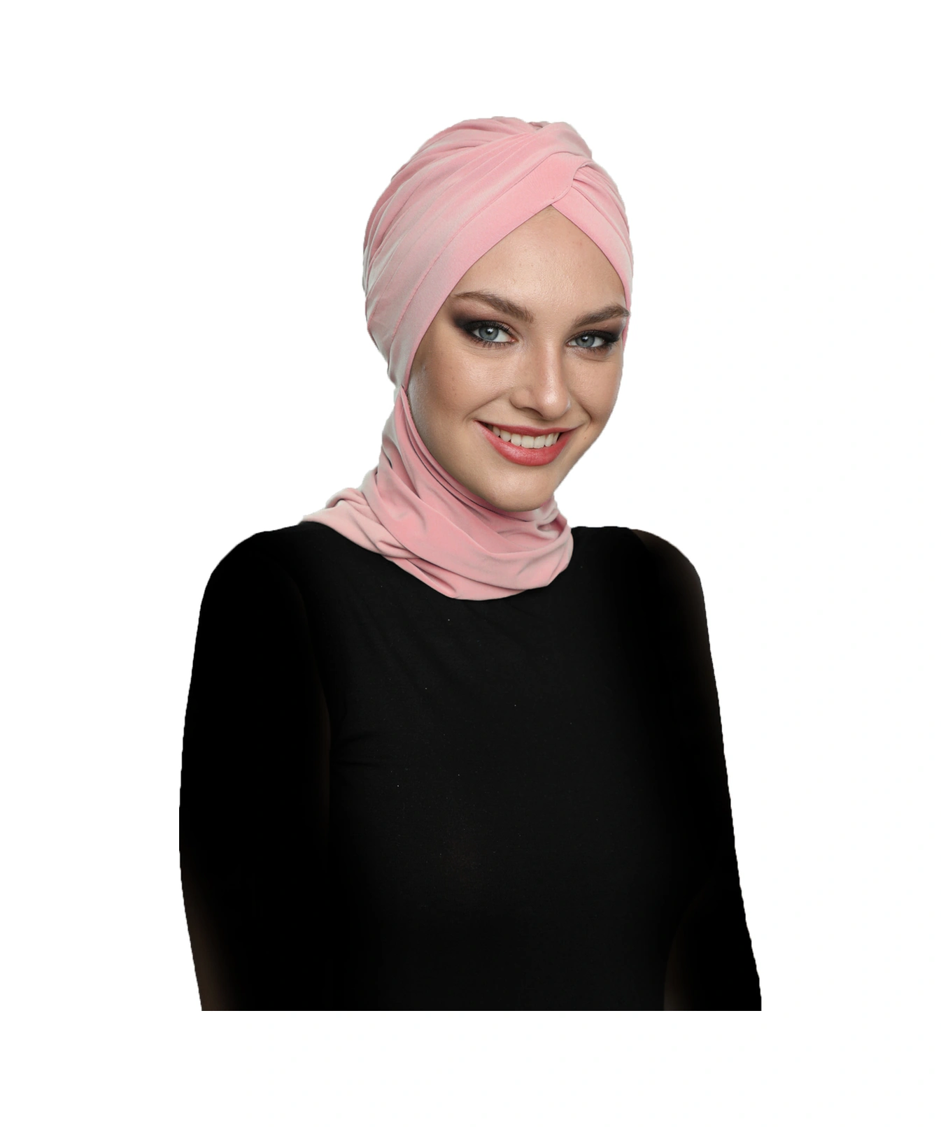 Çapraz W Atkılı Pudra Hazır Türban Tesettür Bone Pudra