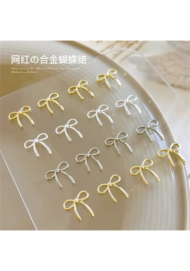 20 Adet Karışık Tırnak Güzellik Charm Papyon Altın Gümüş Kelebek Tırnak Sanat Aksesuarları Moda Ilmek Tasarım Tırnak Rhinestones Decorat Yellow