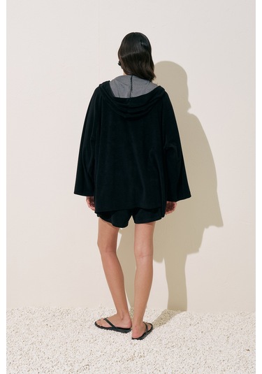 Havlu Kumaş Kimono Siyah Siyah